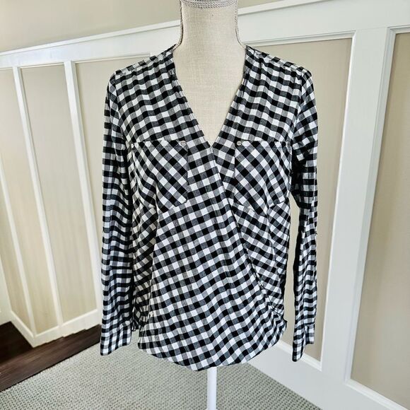 Michael Kors black and white gingham print blouse. - Picture 1 of 7